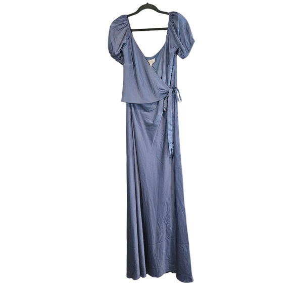 Wayf The Bea Blue Wrap Satin Wrap Maxi Dress - Picture 2 of 7